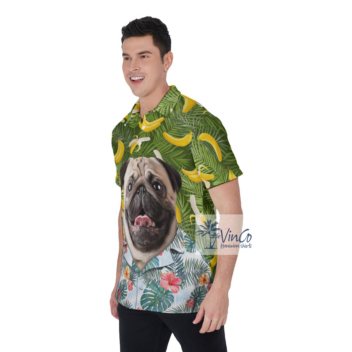 Funny Custom Dog Face Banana Hawaiian Polo For Men