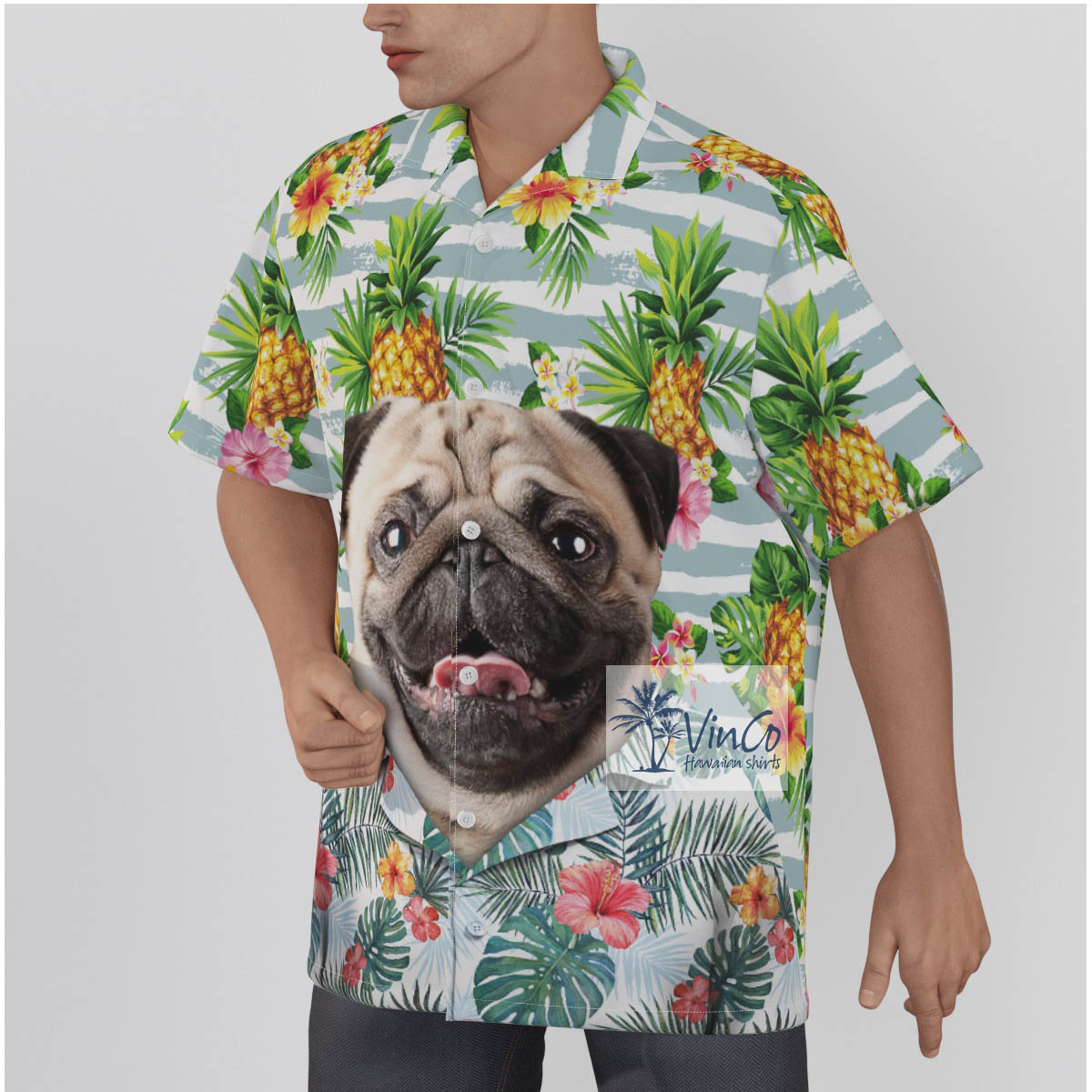 Funny Personalize Dog Photo Hawaiian Button Shirt For Men