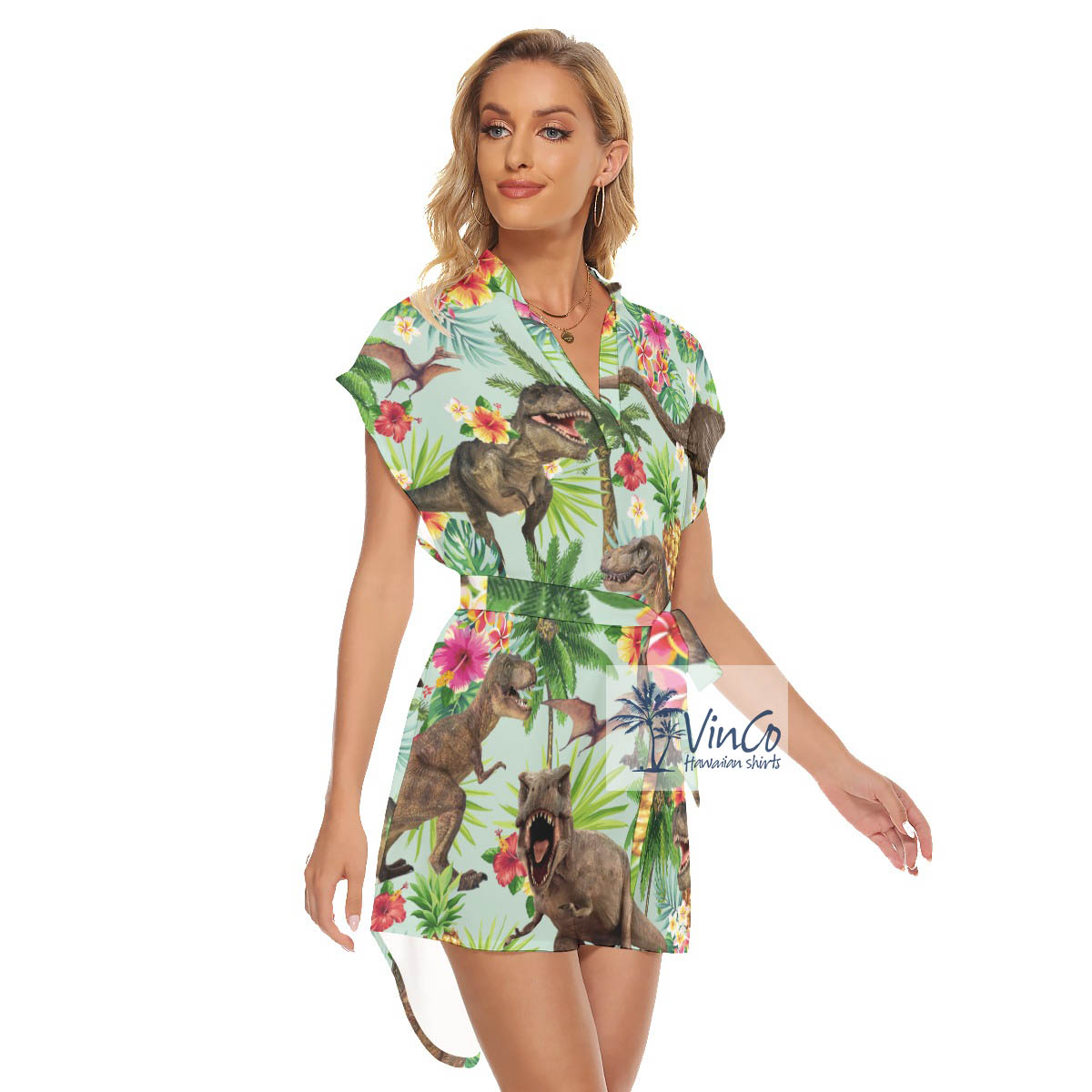 Funny Dinosaur Summer Hawaiian Dress For Women