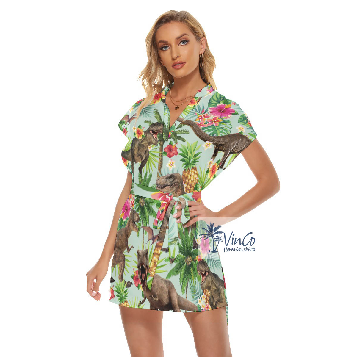 Funny Dinosaur Summer Hawaiian Dress For Women