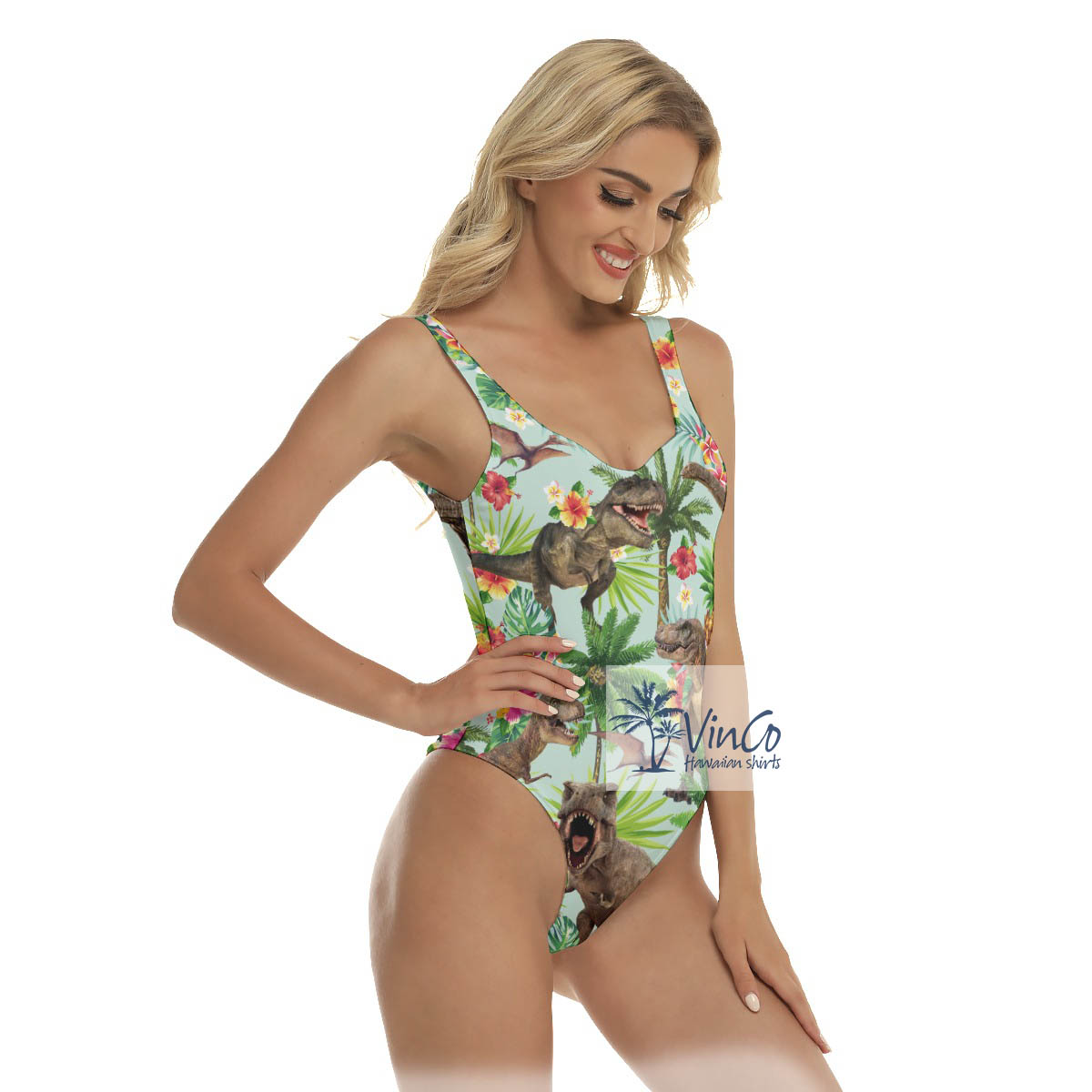 Tropical Dinosaur Hawaiian One Piece Swimsuit For Women