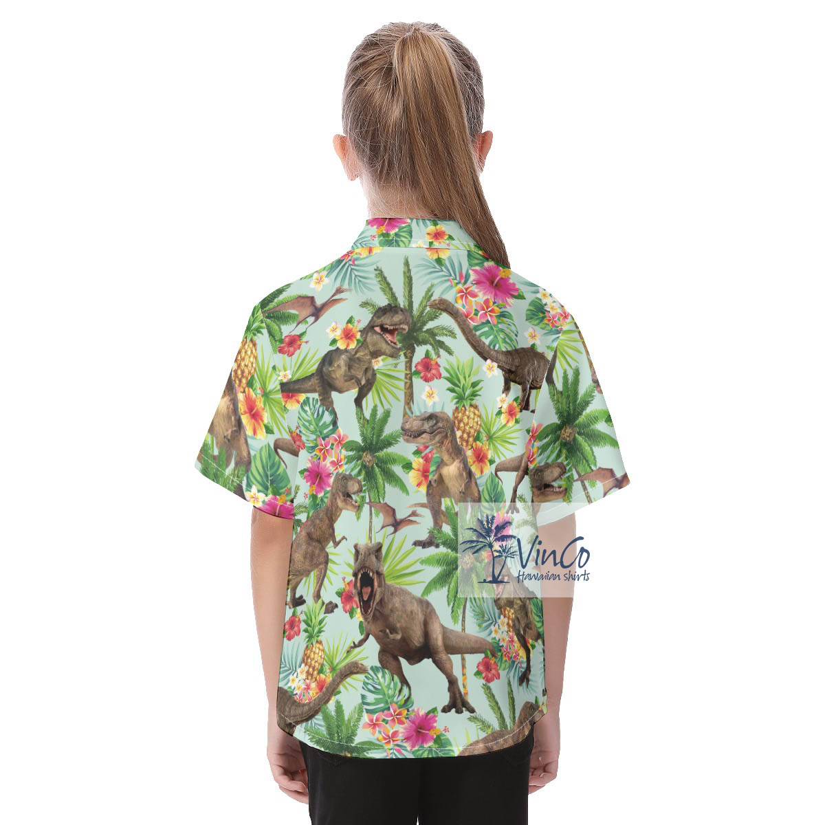 Tropical Dinosaur Hawaiian Button Shirt For Kids