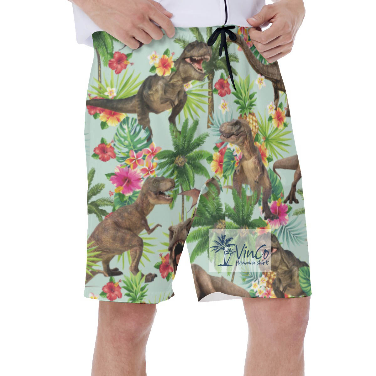 Funny Tropical Dinosaur Hawaiian Swim Trunks For Men