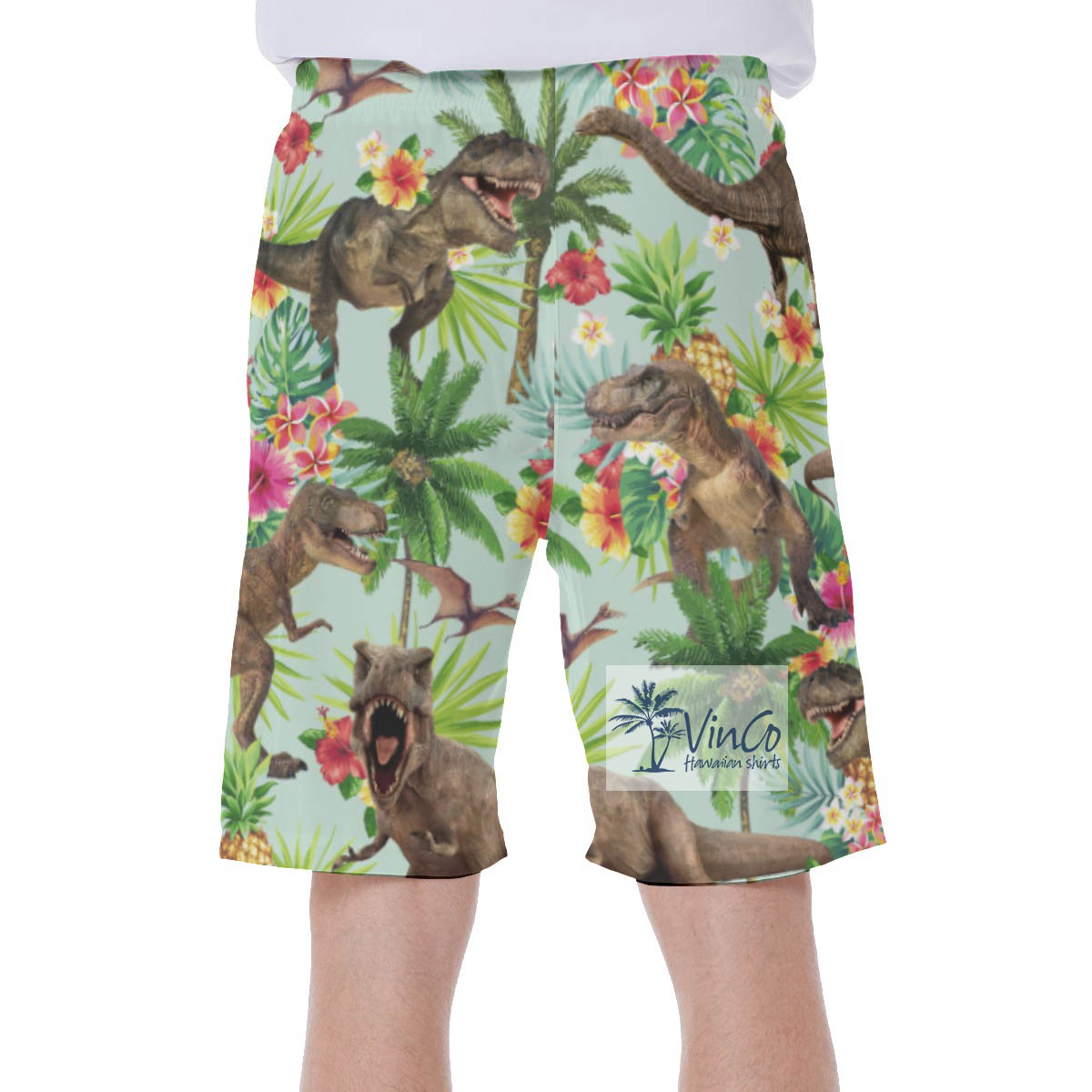 Funny Tropical Dinosaur Hawaiian Swim Trunks For Men