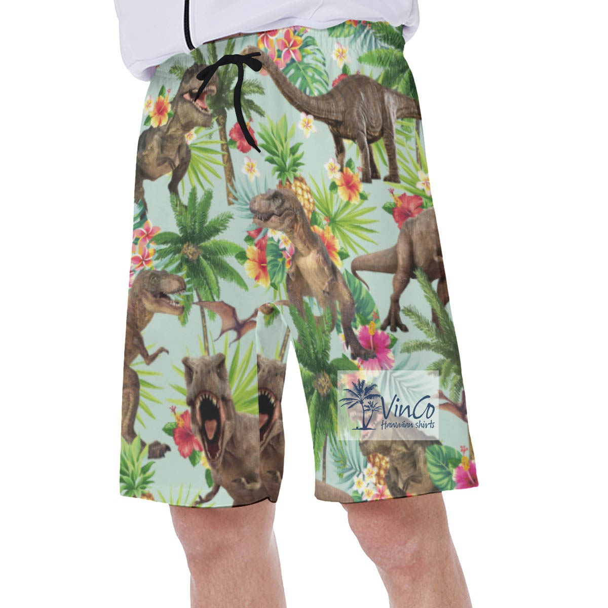 Funny Tropical Dinosaur Hawaiian Swim Trunks For Men