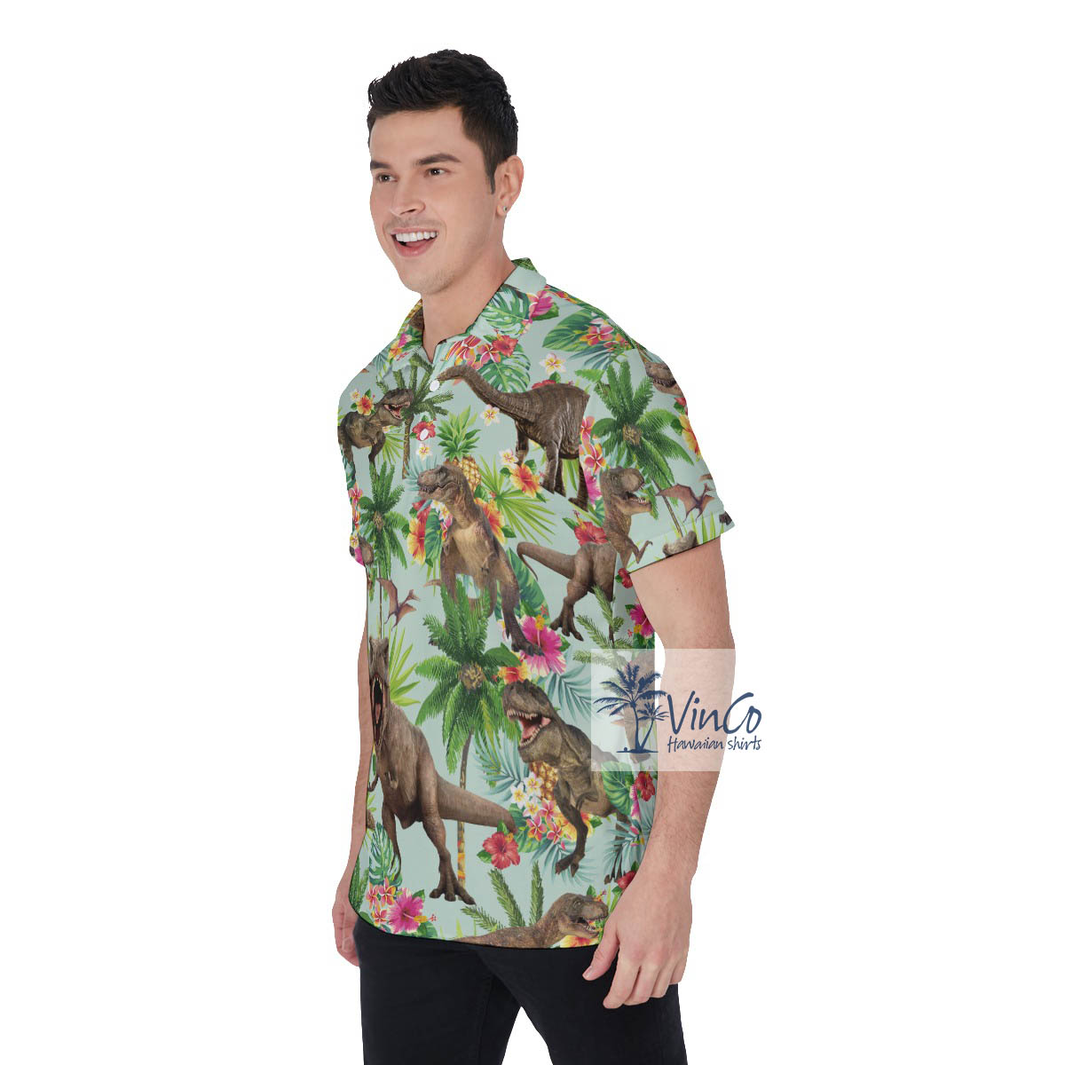 Dinosaur Tropical Aloha Polo Shirt For Men
