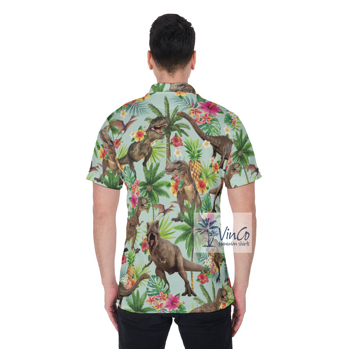 Dinosaur Tropical Aloha Polo Shirt For Men