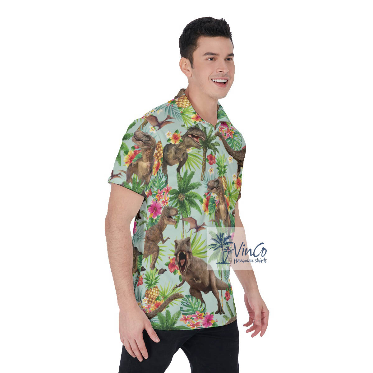Dinosaur Tropical Aloha Polo Shirt For Men