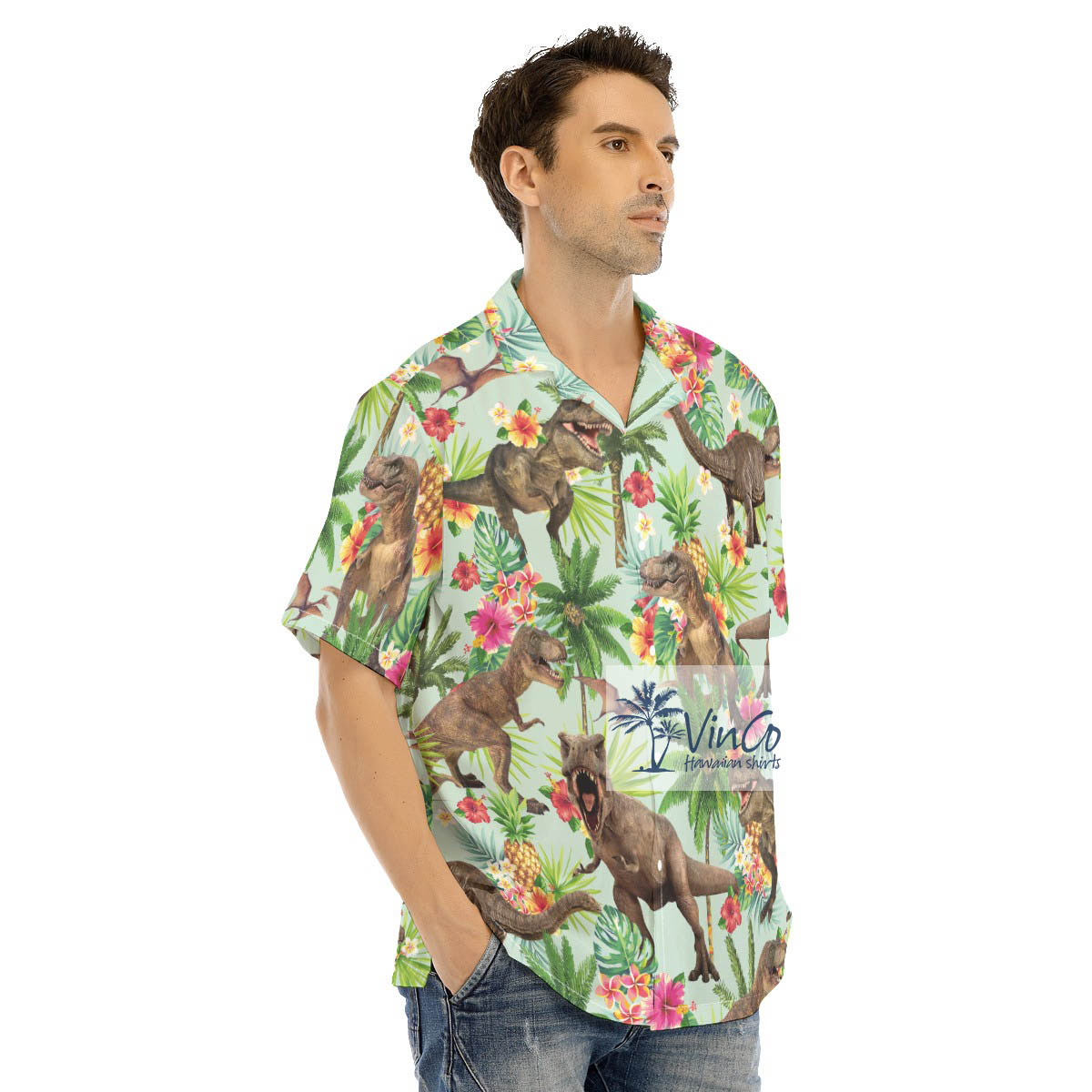 Tropical Dinosaur Hawaiian Shirt For Men Aloha Beach Shirt