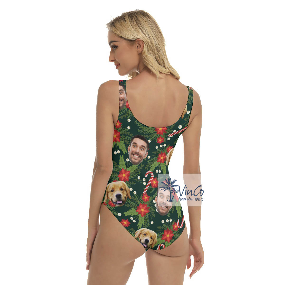 Custom Floral Christmas Hawaiian Swimsuit With Multiple Faces