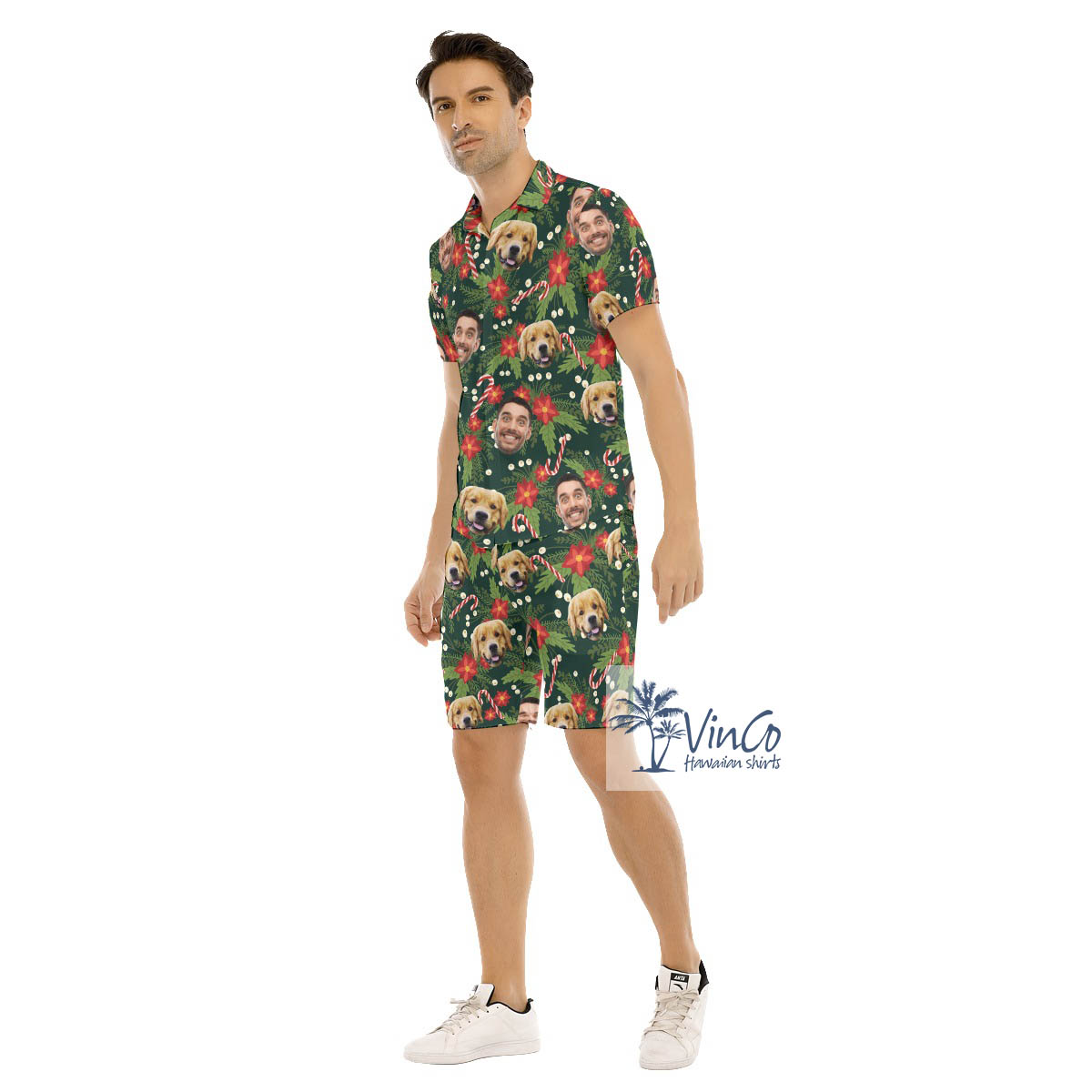 Set Christmas Hawaiian Shirt And Matching Shorts With Custom Multiple Faces