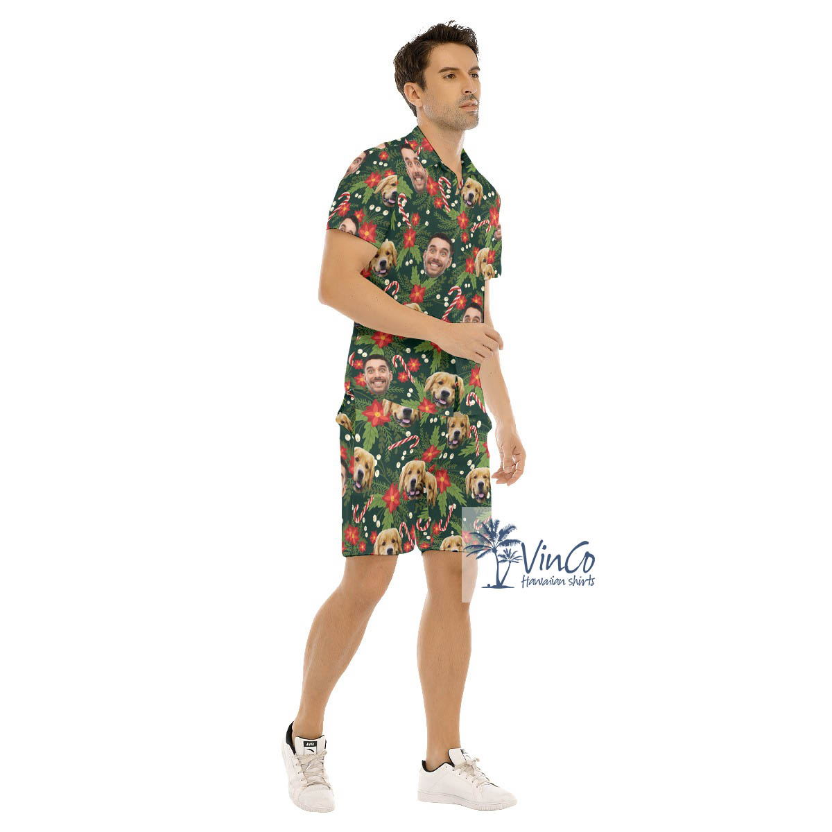 Set Christmas Hawaiian Shirt And Matching Shorts With Custom Multiple Faces