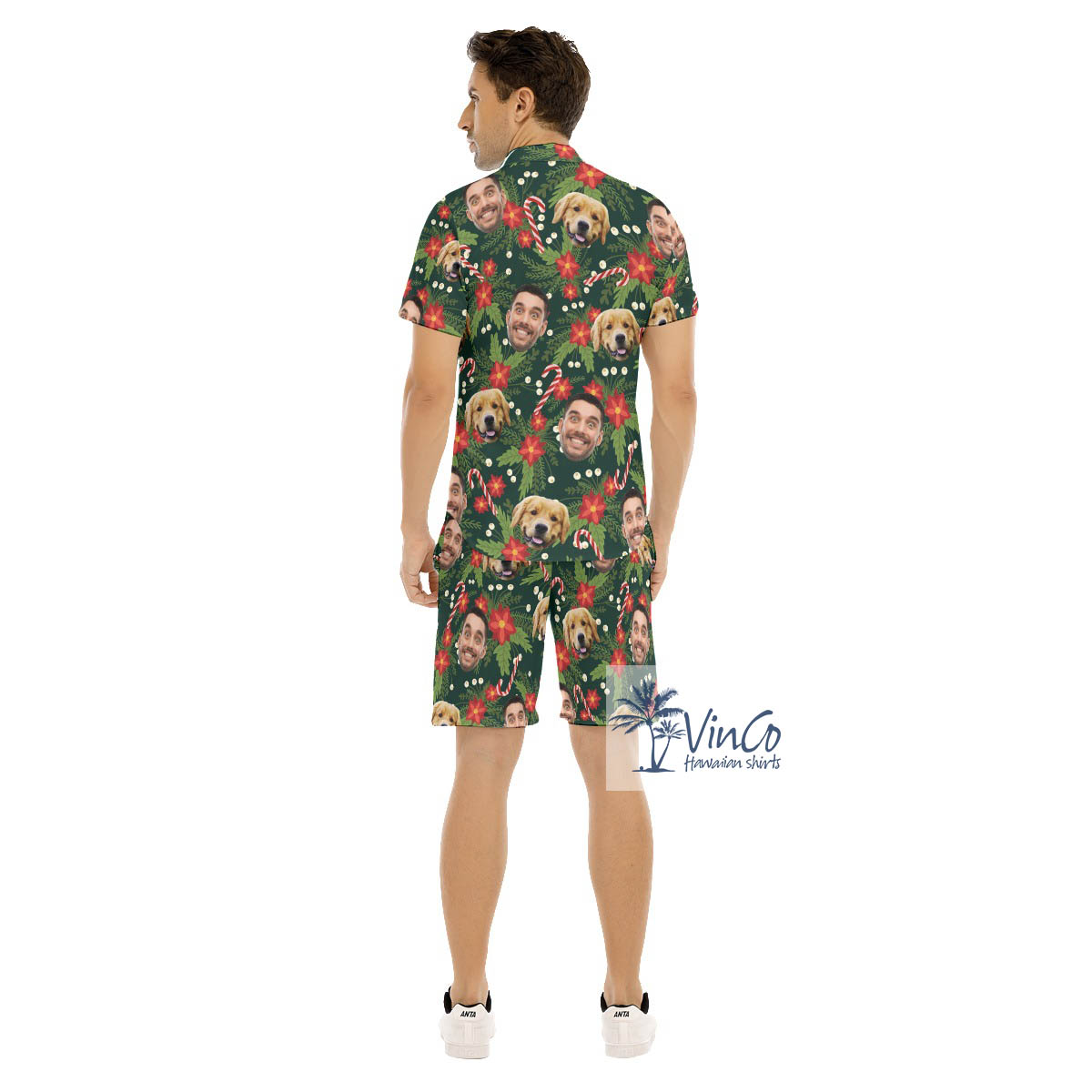 Set Christmas Hawaiian Shirt And Matching Shorts With Custom Multiple Faces
