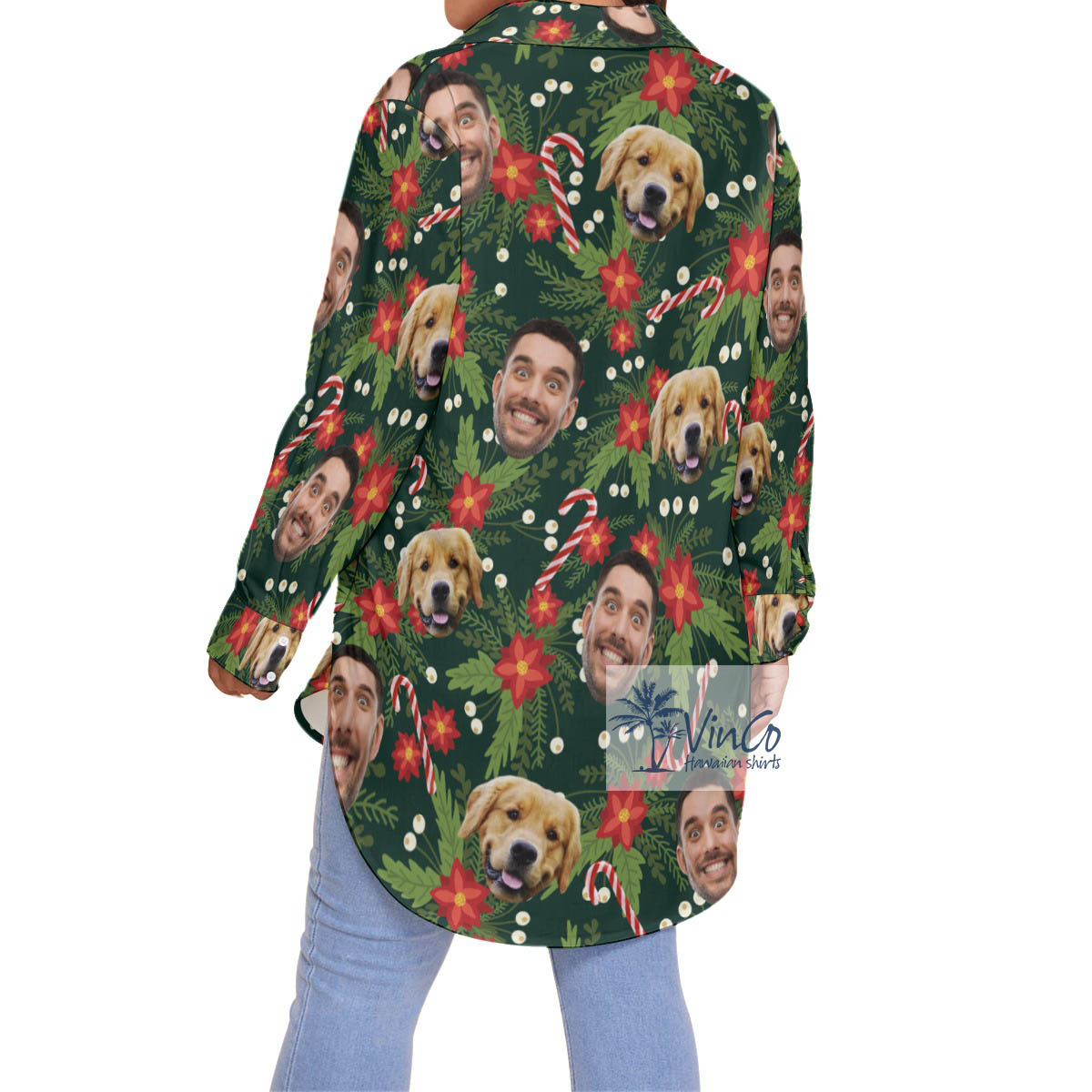 Custom Multiples Faces Christmas Hawaiian Oversized Shirt For Women