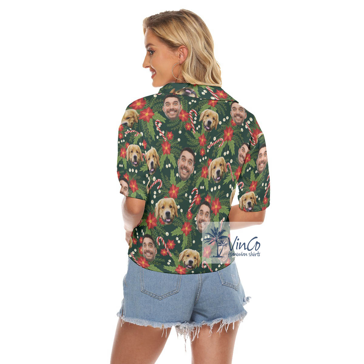 Custom Christmas Hawaiian Crop Top Shirt With Multiple Faces