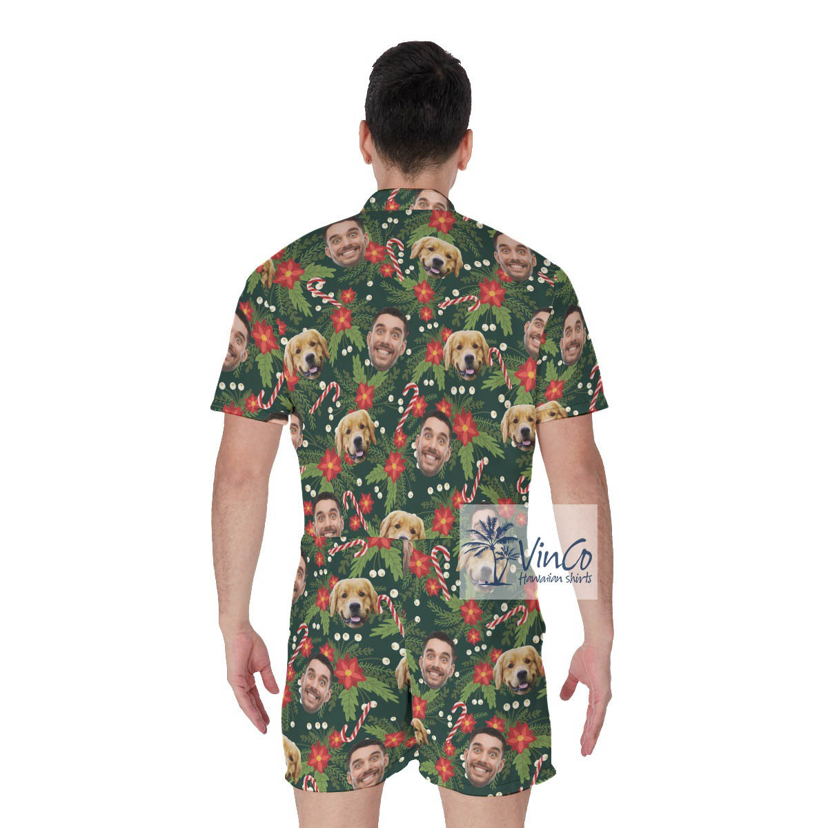 Floral Christmas Custom Face Hawaiian Romper For Men
