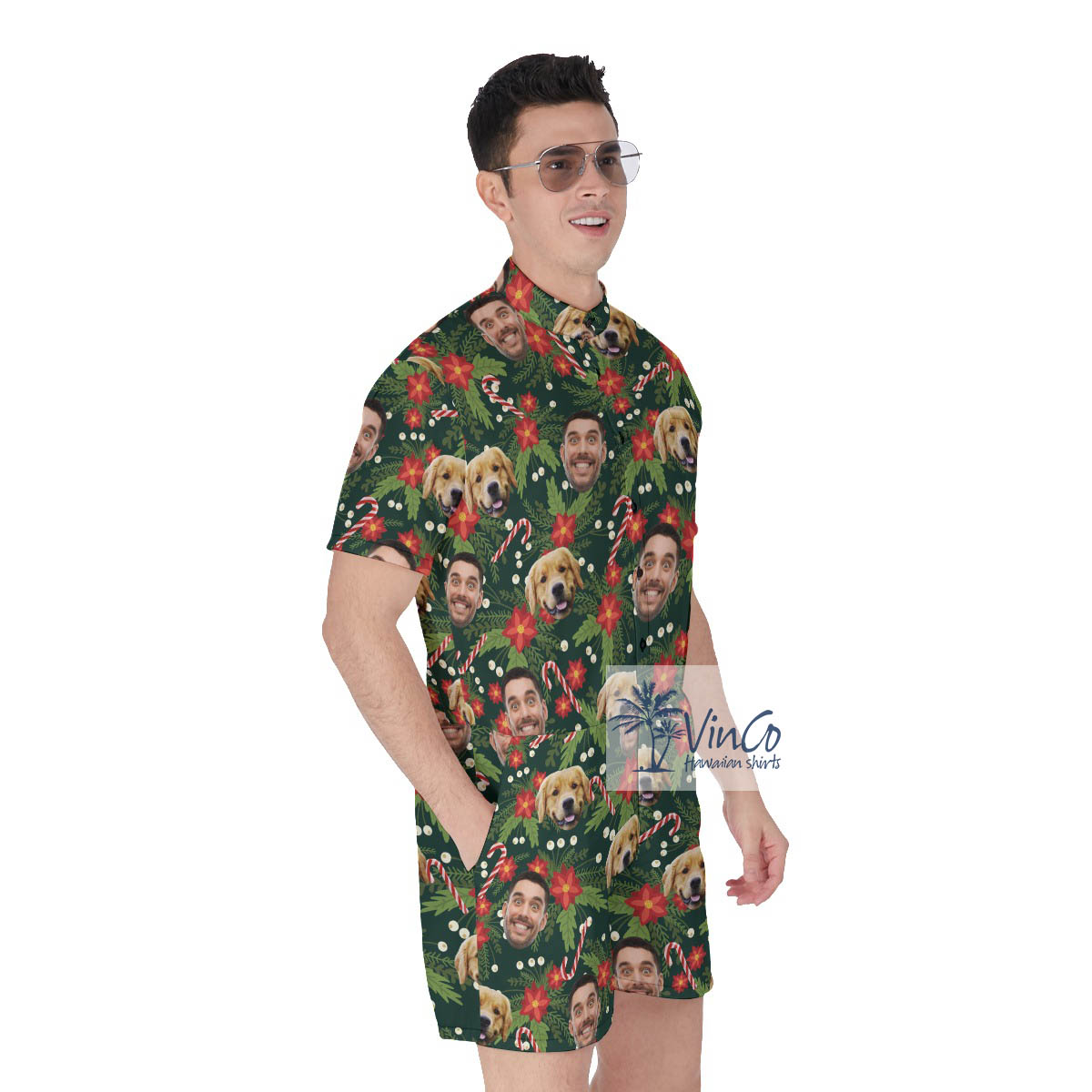 Floral Christmas Custom Face Hawaiian Romper For Men
