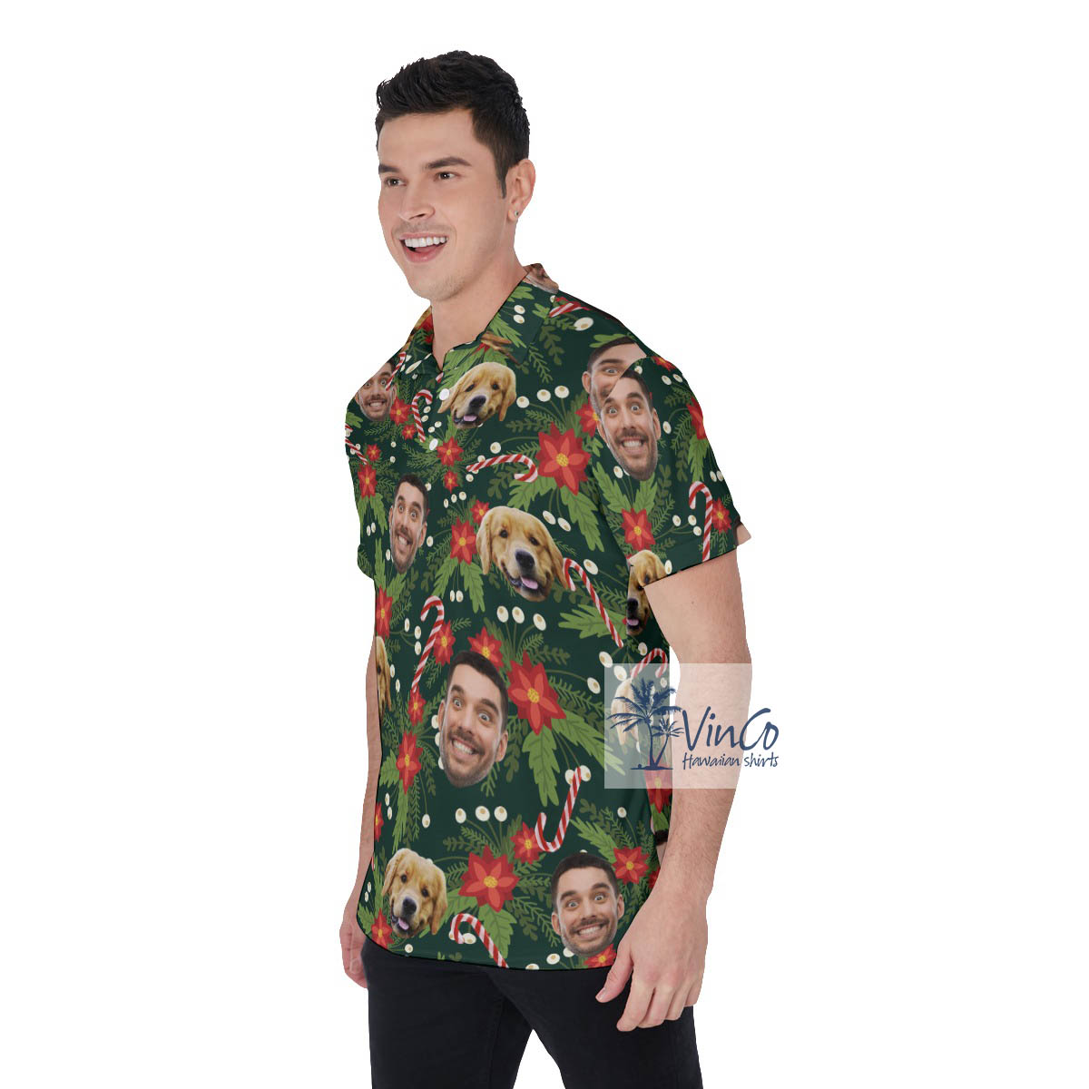 Funny Custom Multiples Faces Christmas Hawaiian Polo Shirt For Men