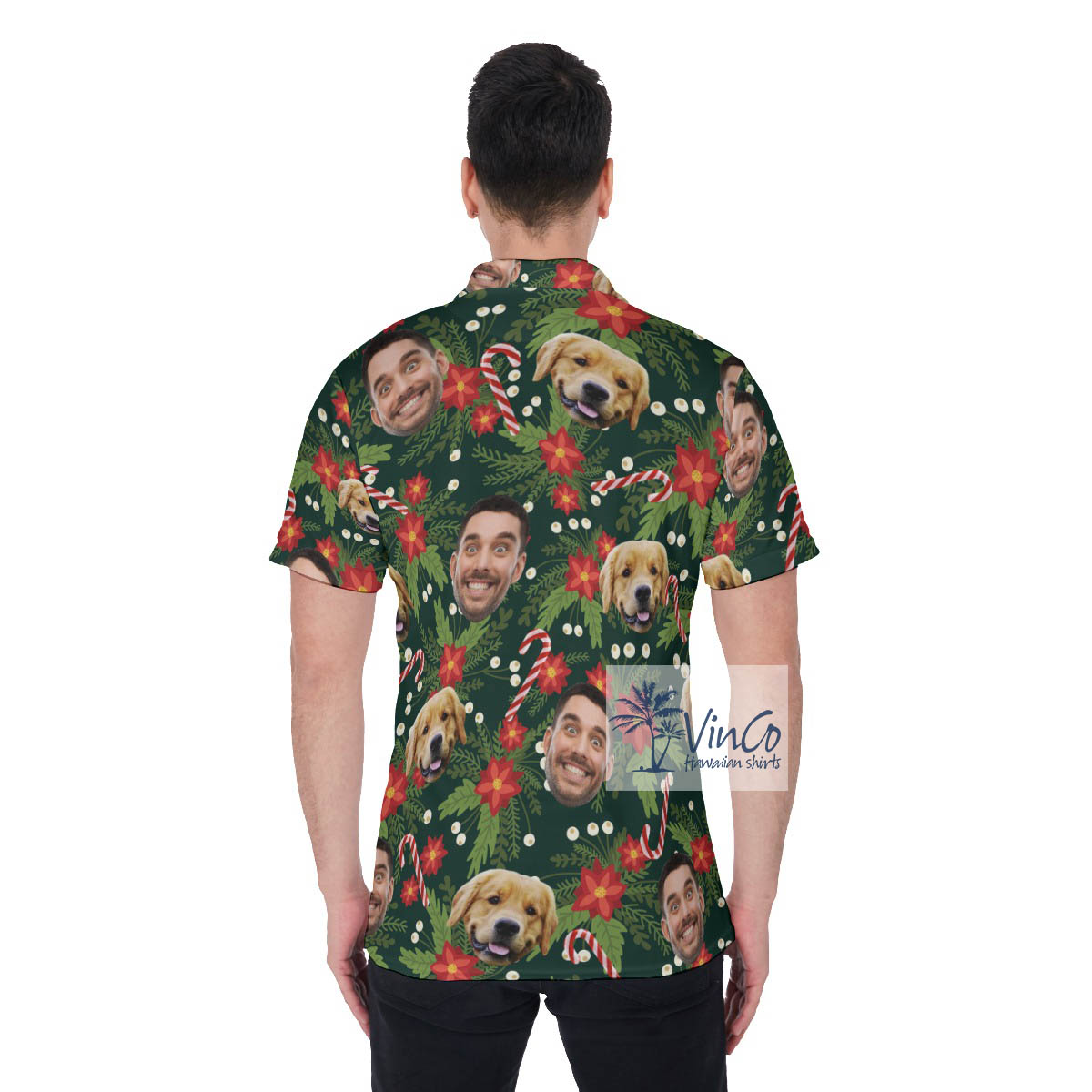 Funny Custom Multiples Faces Christmas Hawaiian Polo Shirt For Men