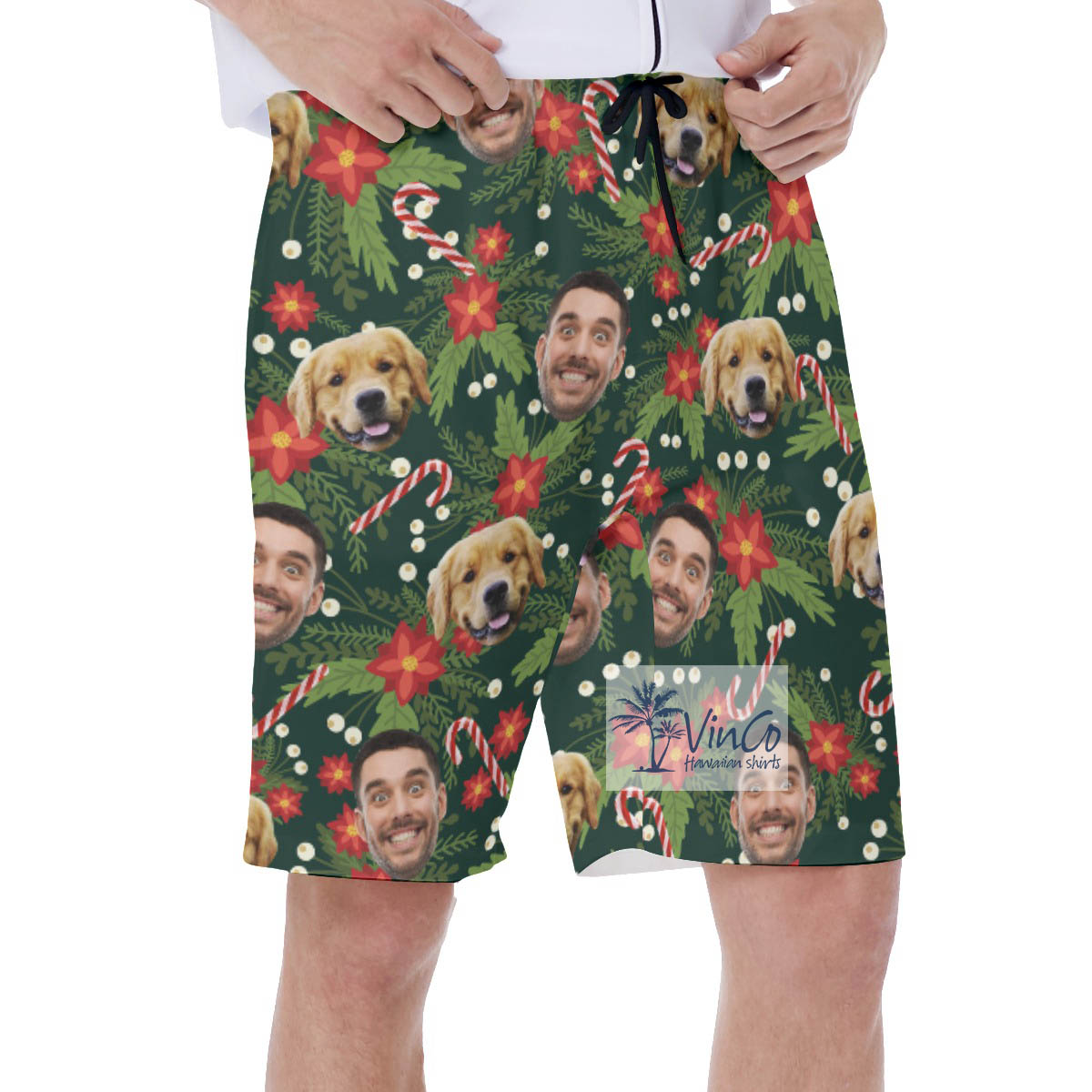 Funny Custom Christmas Hawaiian Swim Trunks With 2 Faces