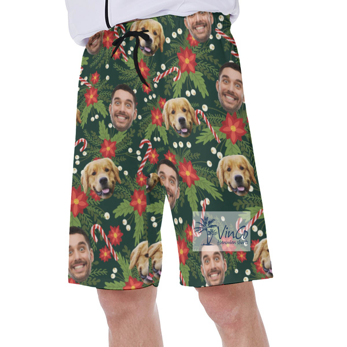 Funny Custom Christmas Hawaiian Swim Trunks With 2 Faces
