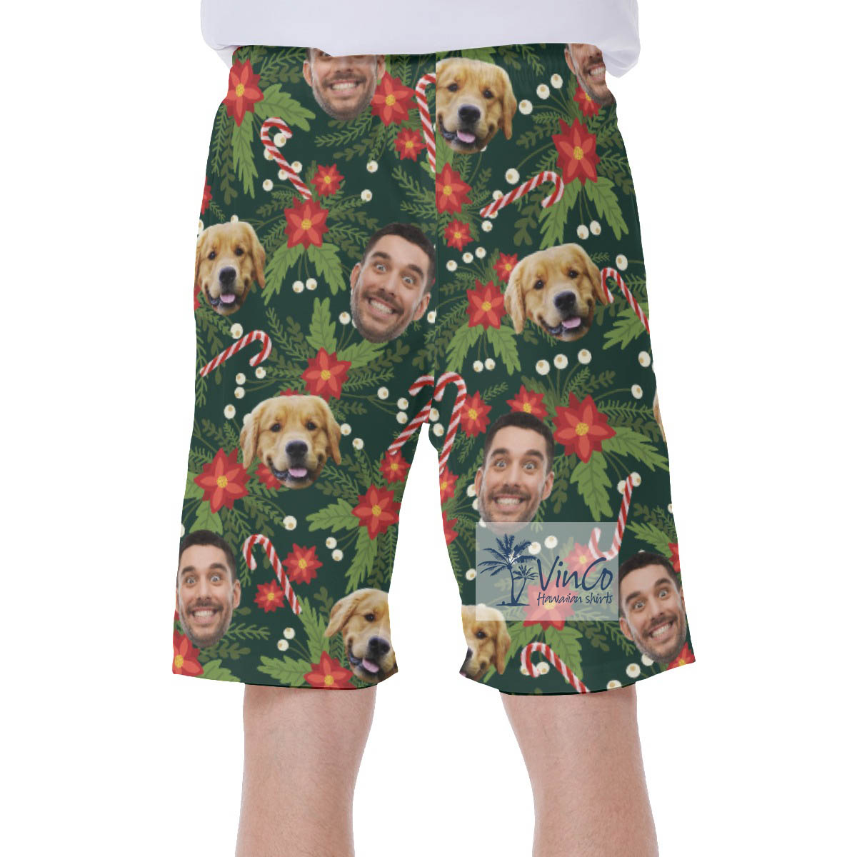 Funny Custom Christmas Hawaiian Swim Trunks With 2 Faces