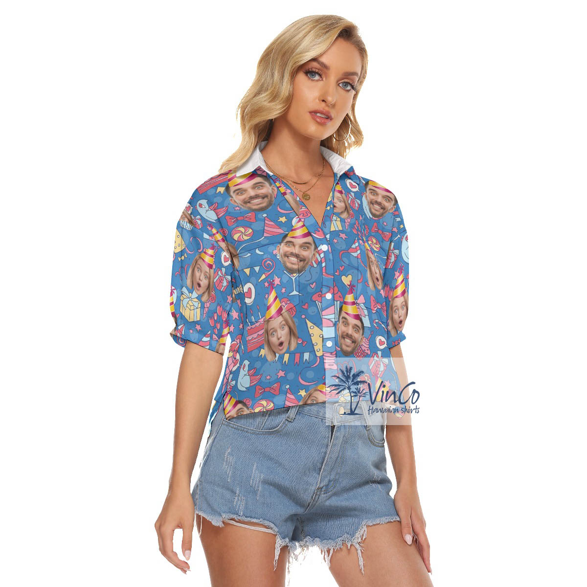 Personalize 2 Faces Birthday Shirt Crop Top For Women