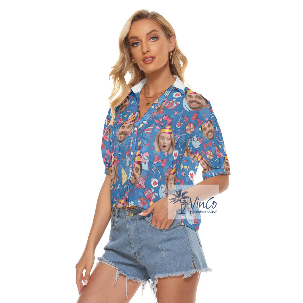Personalize 2 Faces Birthday Shirt Crop Top For Women
