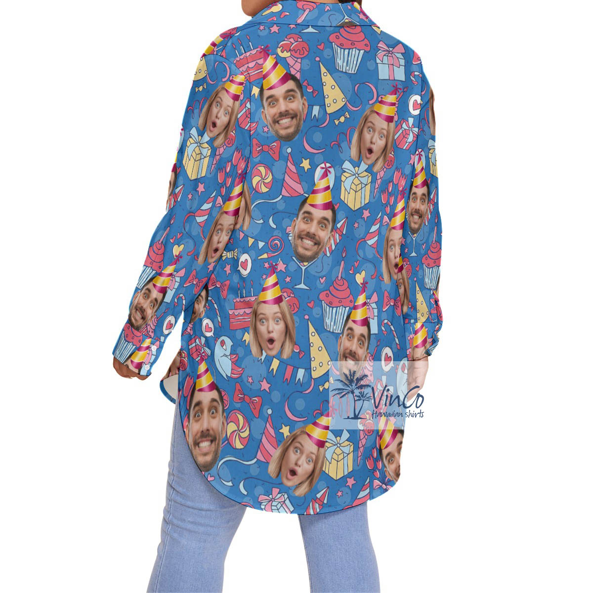 Customize Photo Faces Plus Size Hawaiian Shirt For Women