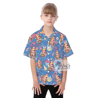 Custom 2 Faces Birthday Hawaiian Button Shirt For Kids