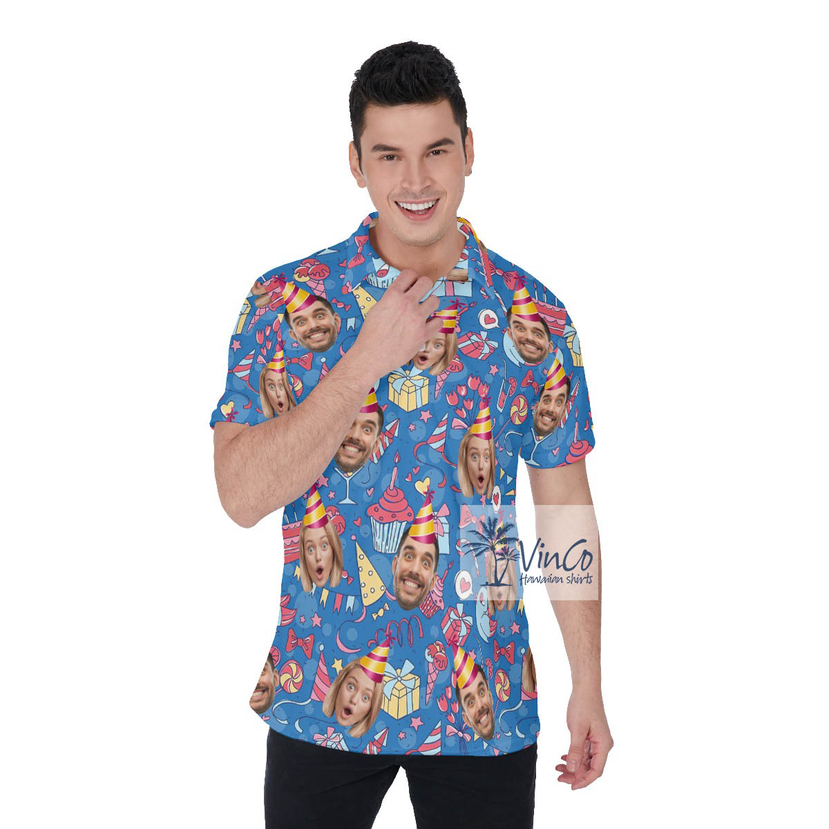 Custom Couple Faces Birthday Polo Shirt For Men - variant image 1