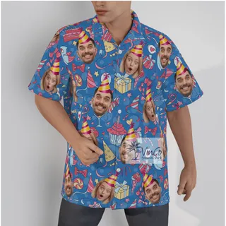 Unique Custom Birthday Hawaiian Button Shirt With Multiple Faces For Men