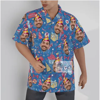 Personalize Photo Face Happy Birthday Blue Hawaiian Shirt For Men