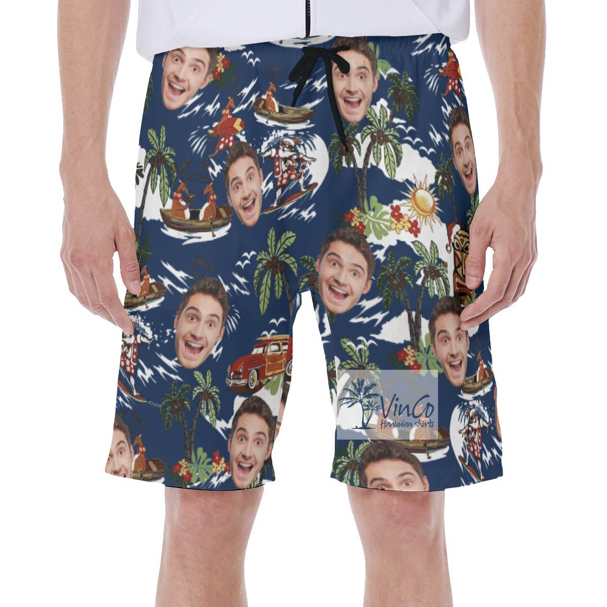 Christmas Reindeer Tropical Hawaiian Swim Trunks With Custom Face - variant image 1