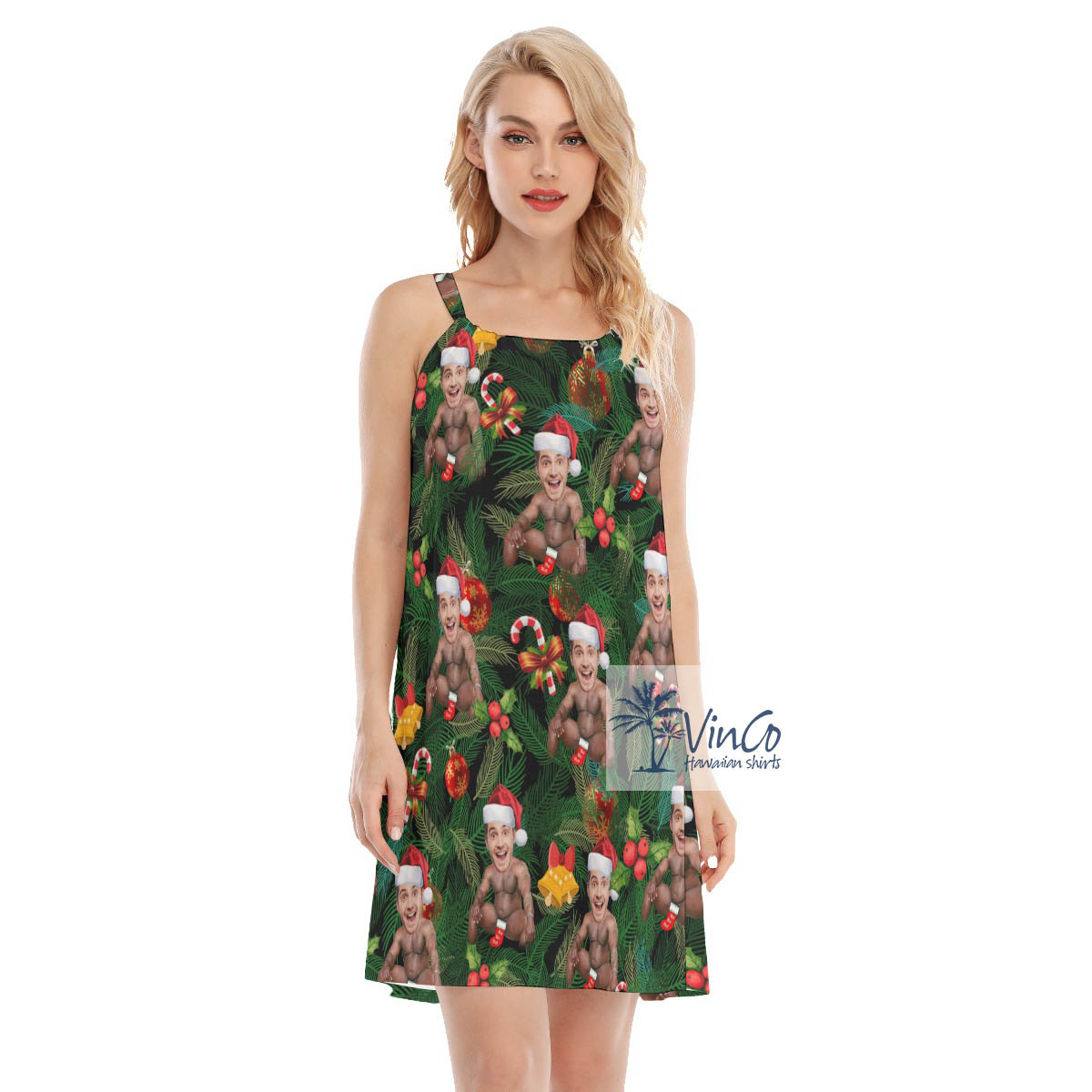 Funny Custom Face Christmas Barry Wood Hawaiian Dresses For Women - variant image 1