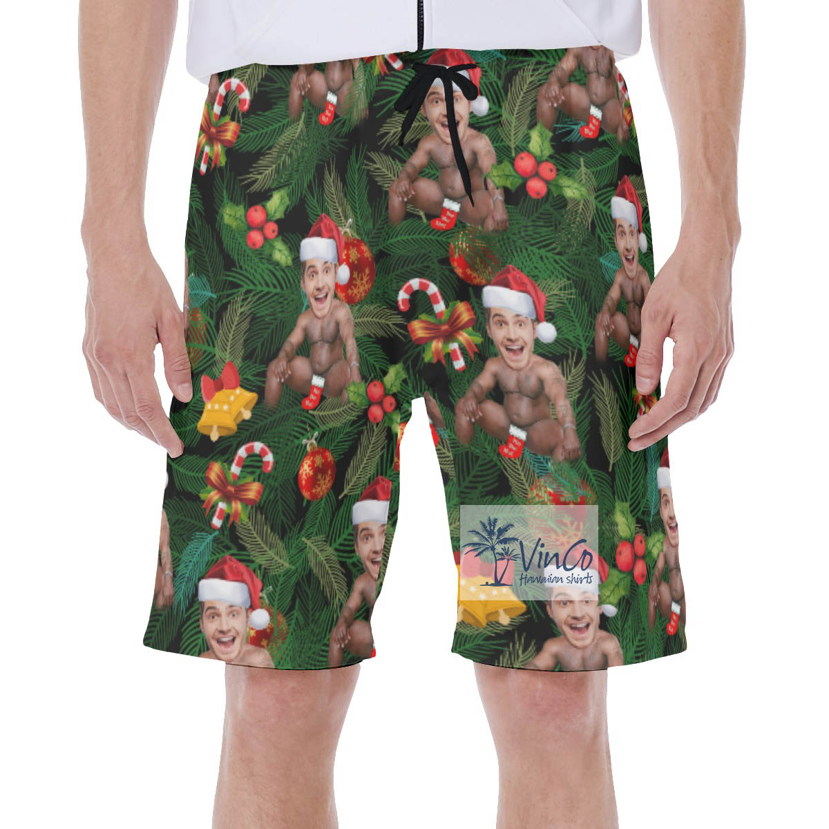 Funny Barry Wood Christmas Hawaiian Swim Trunks With Custom Face - variant image 1