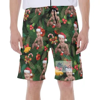 Funny Barry Wood Christmas Hawaiian Swim Trunks With Custom Face