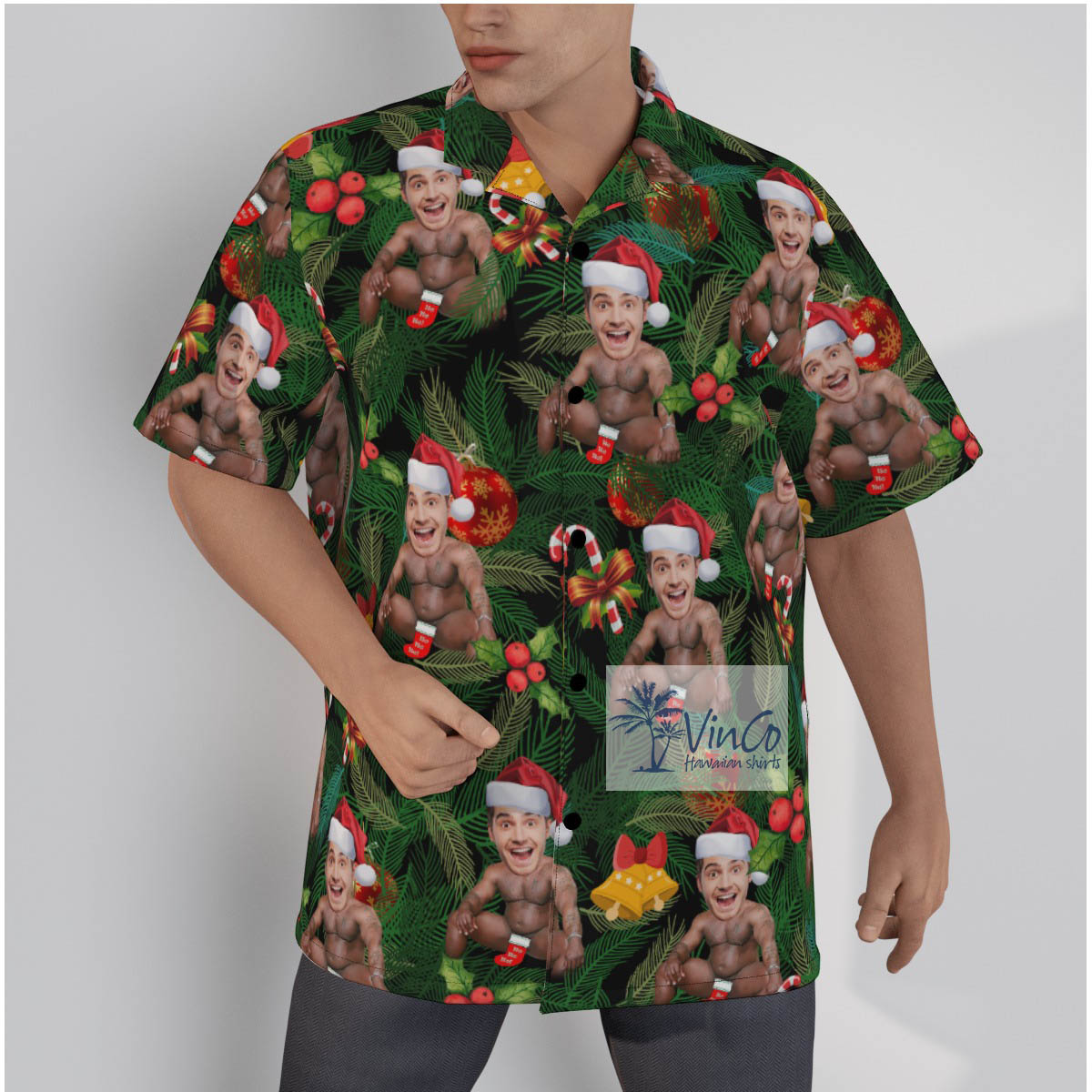 Funny Custom Face Barry Wood Christmas Hawaiian Shirt - variant image 1