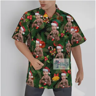 Funny Custom Face Barry Wood Christmas Hawaiian Shirt