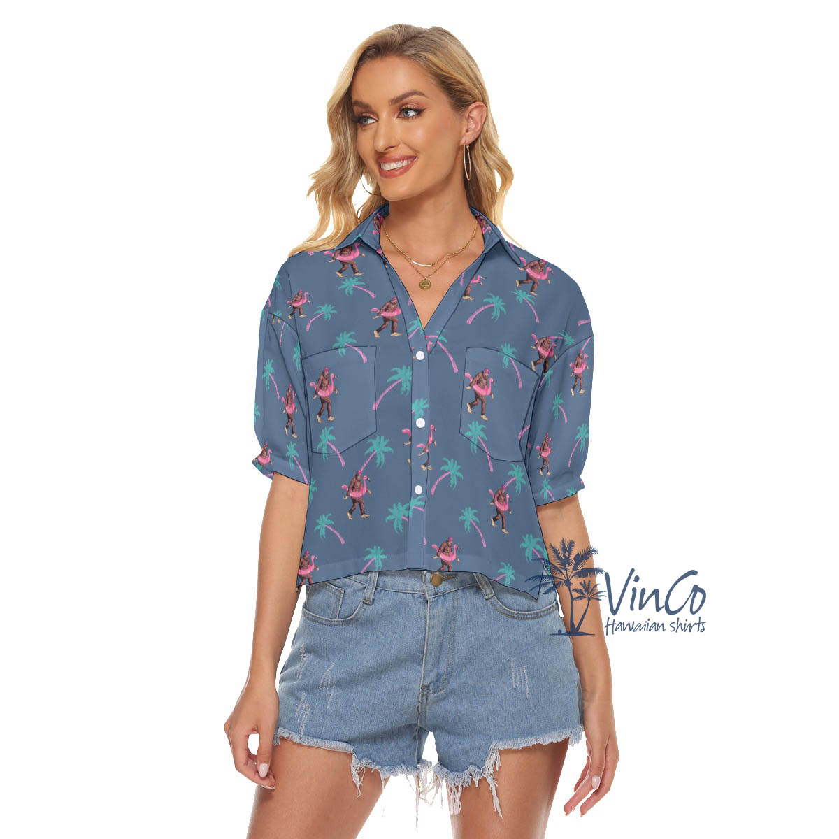 Palm Trees Bigfoot Hawaiian Cropped Shirt For Beach - variant image 1