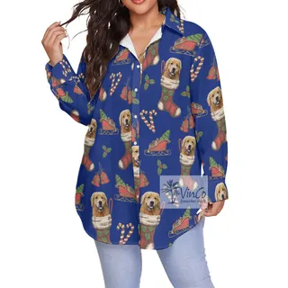 Christmas Custom Dog Face On Socks Plus Size Hawaiian Shirt For Women