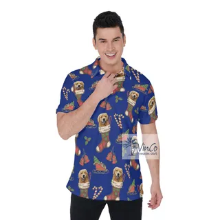 Funny Custom Dog Face With Christmas Socks Hawaiian Polo Shirt