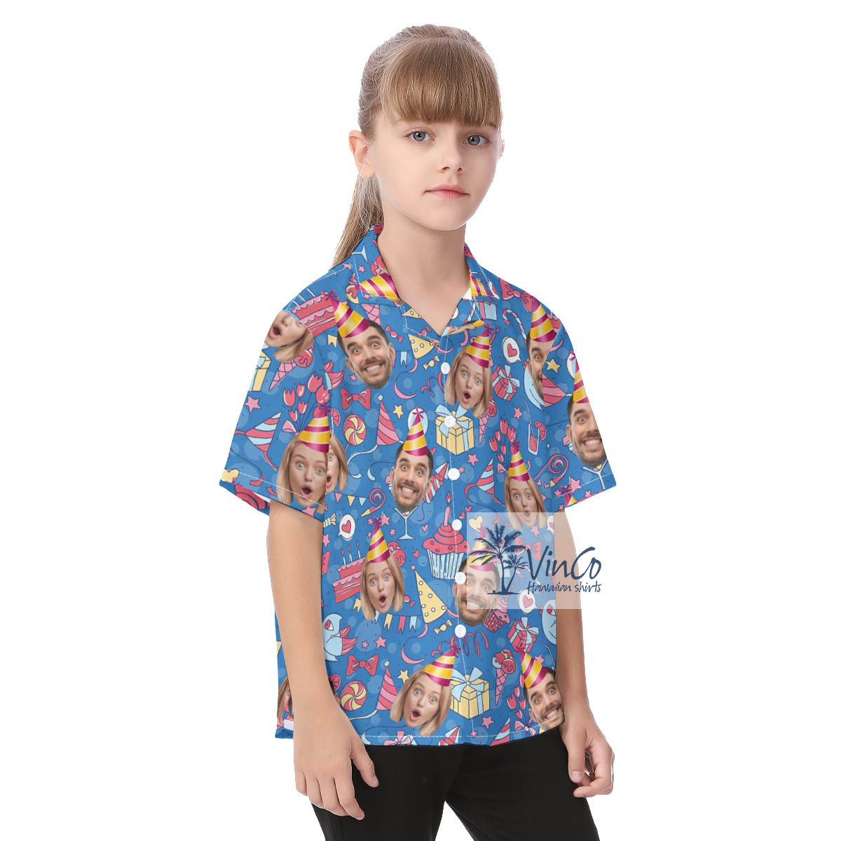 Custom 2 Faces Birthday Hawaiian Button Shirt For Kids