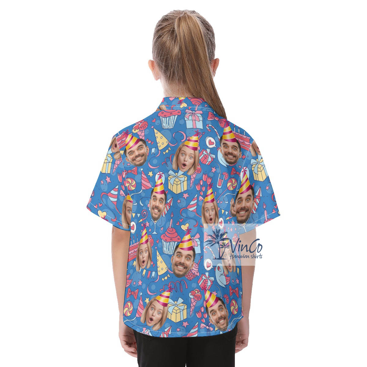 Custom 2 Faces Birthday Hawaiian Button Shirt For Kids