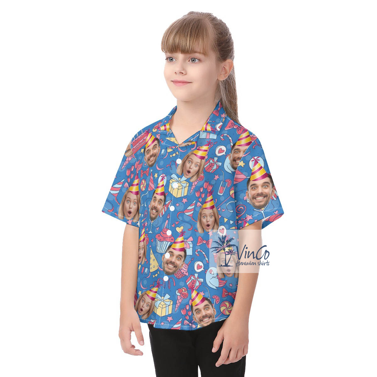 Custom 2 Faces Birthday Hawaiian Button Shirt For Kids
