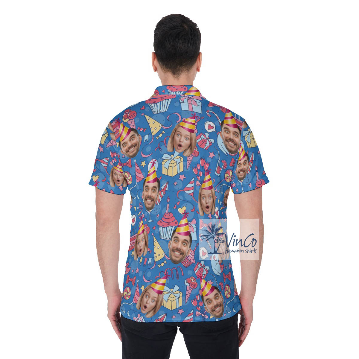 Custom Couple Faces Birthday Polo Shirt For Men