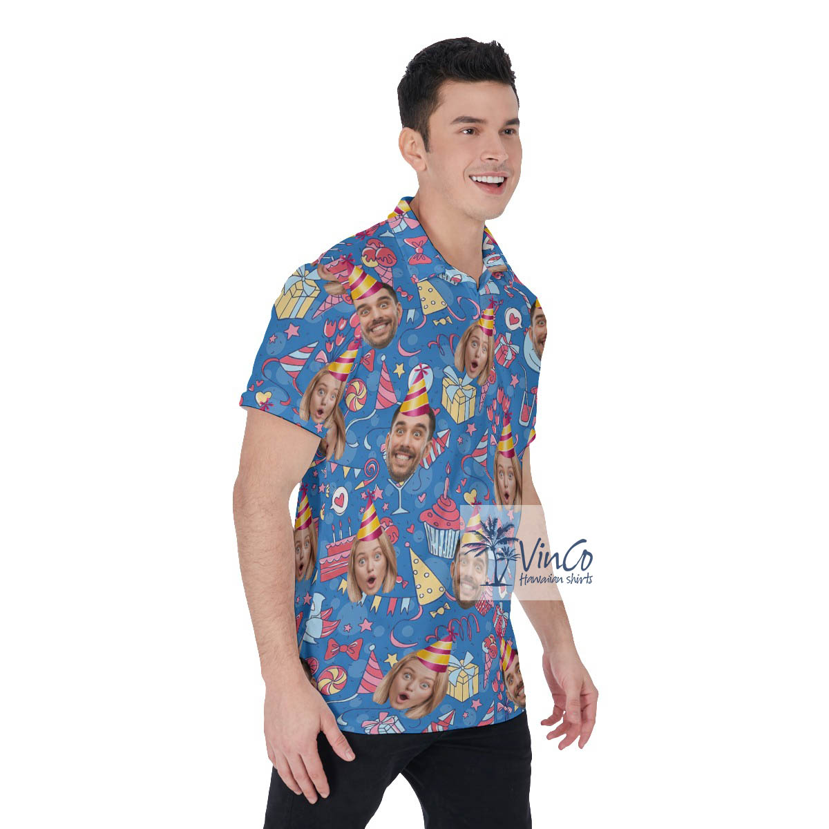 Custom Couple Faces Birthday Polo Shirt For Men