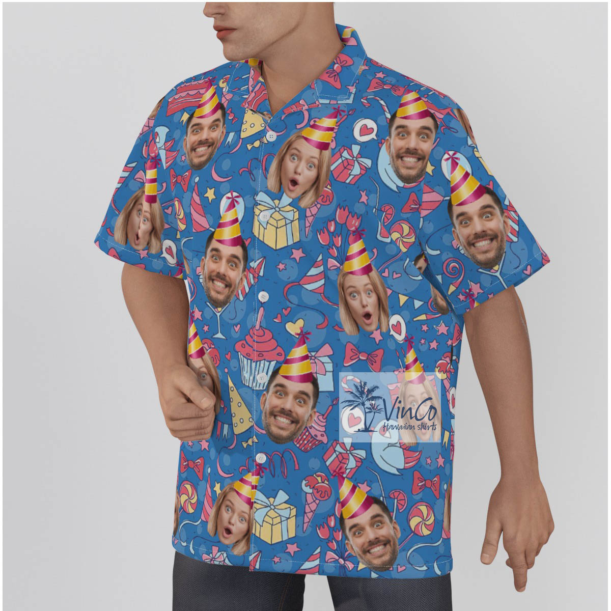Unique Custom Birthday Hawaiian Button Shirt With Multiple Faces For Men