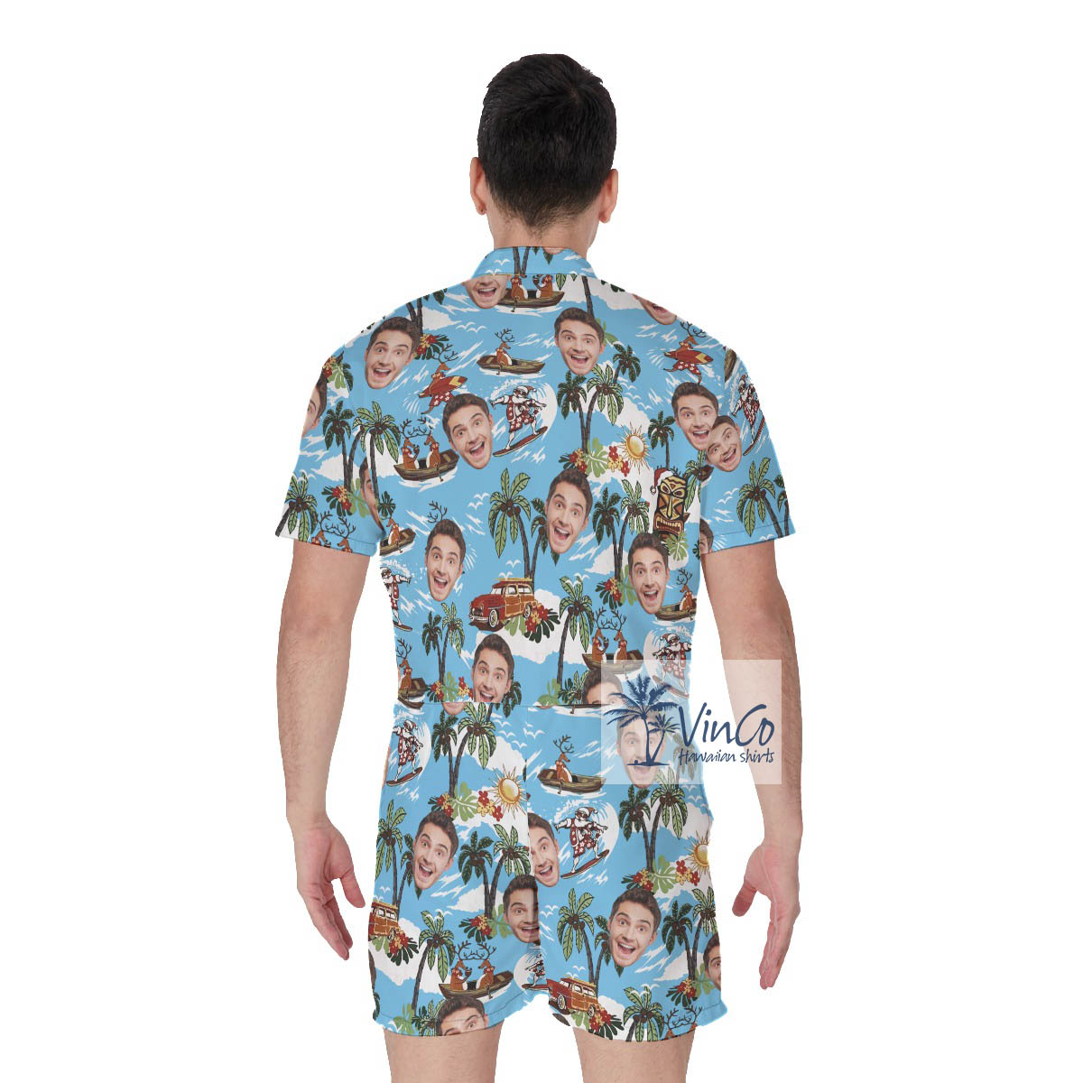 Custom Face Tropical Reindeer Christmas Hawaiian Romper For Men