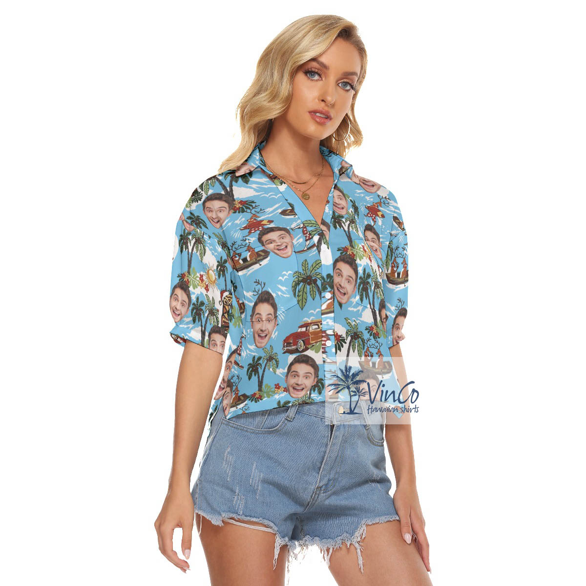 Custom Christmas Reindeer Hawaiian Shirt With Face